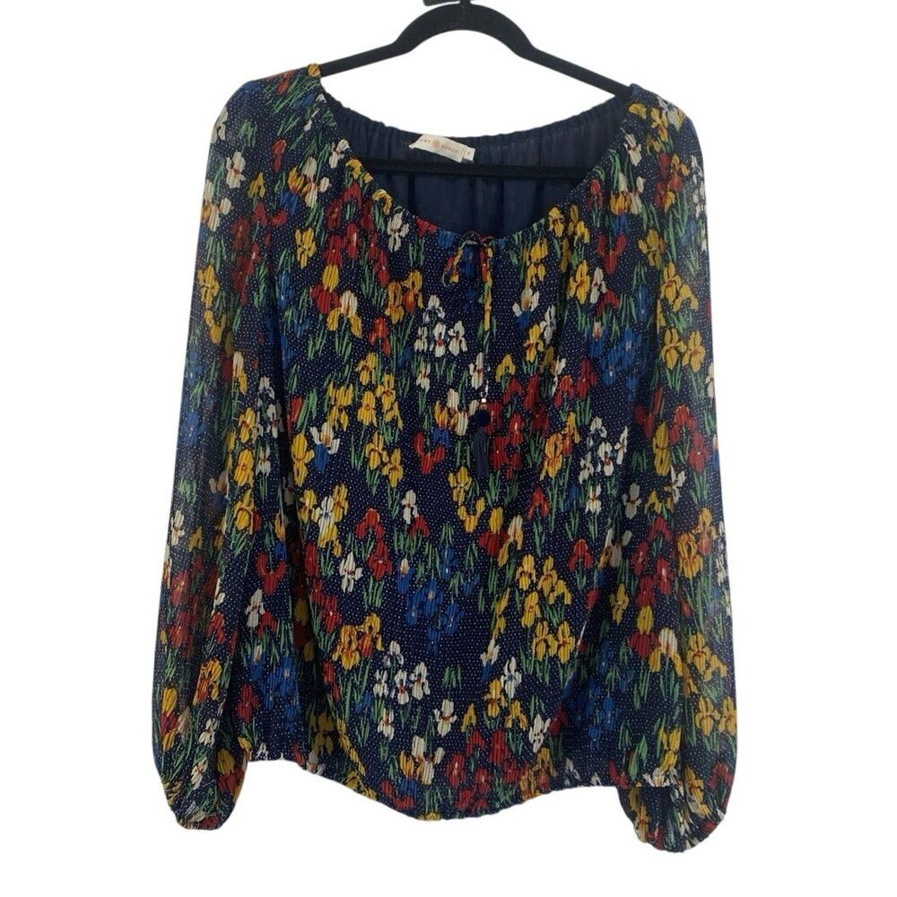 TORY BURCH Josephine Peasant Floral Sheer Blouse Top size M